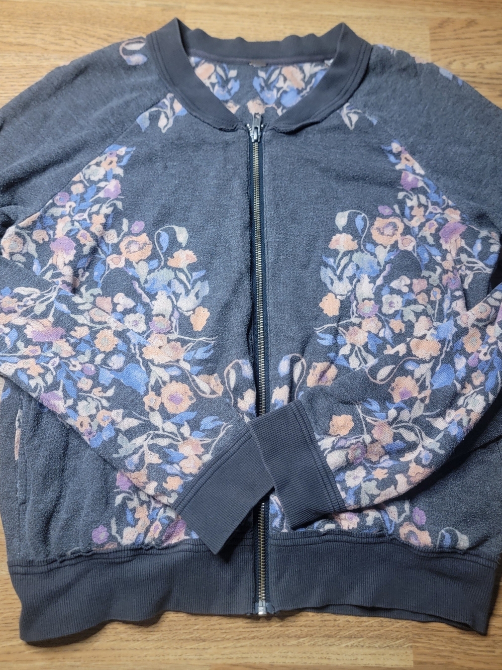 Free People Floral Baseball Jacket in Indigo Combo